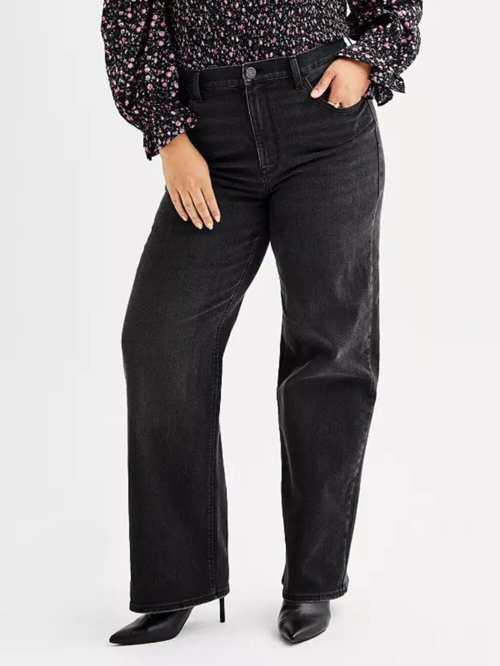 Juniors' Plus Size SO High Rise Wide Leg Jeans, Women's, Size: 18, Black Wash